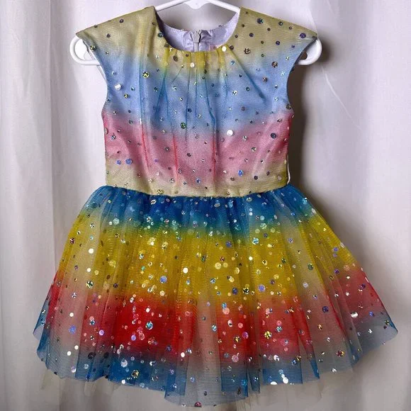 rainbow birthday party dress Little Girl Communion Dress Girl Gradient Rainbow Birthday Party Pageant Dress, Pink / 9-10 Years (150cm)